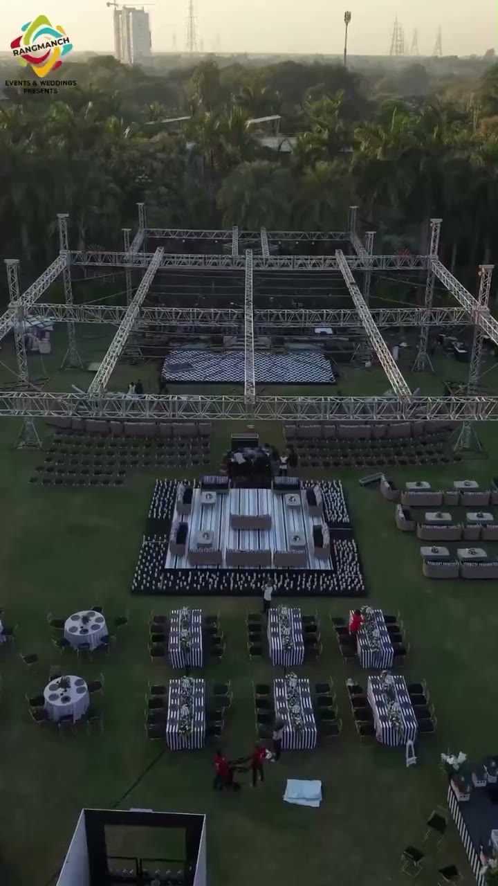 An aerial view of the venue being set up